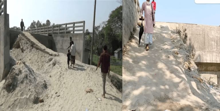 কোটি টাকার সেতু, চলাচল বালুর বস্তায় — দুর্ভোগে কালকিনির মানুষ।