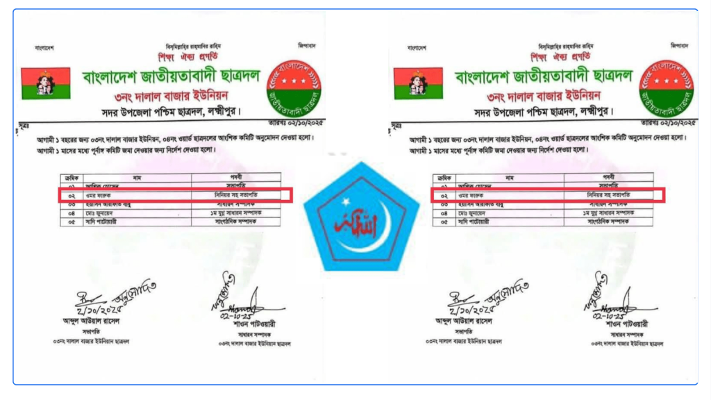 শিবিরের ৫জন কর্মী দিয়ে ছাত্রদলের কমিটি গঠনের অভিযোগ!