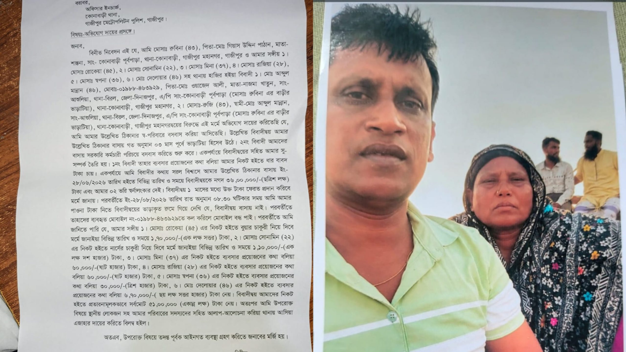 চাকরি ও ব্যবসার প্রলোভনে প্রতারণা: ৫১ লাখ টাকা ও স্বর্ণালংকার নিয়ে ভাড়াটিয়া দম্পতি উধাও